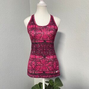 NIKE DRI-FIT GEOMETRIC GRAPHIC PINK BLACK WHITE RACERBACK TANK TOP GYMWEAR YOGA
